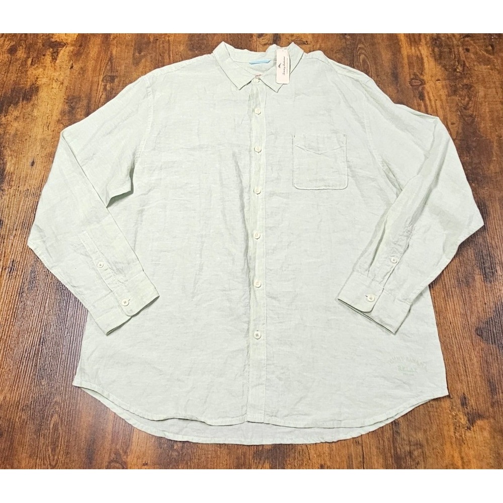 Tommy Bahama Relax Mens XL Sea Glass Green 100% Linen Long Sleeve Button Up